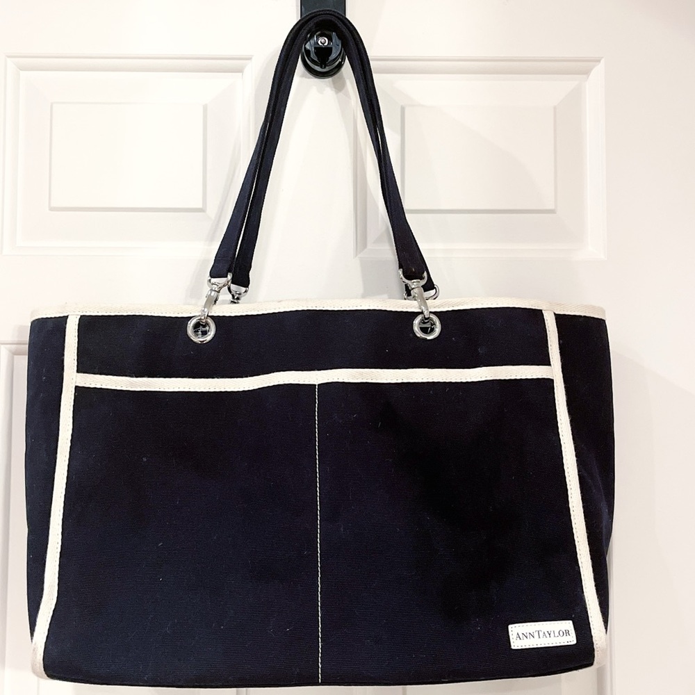 Canvas Tote Beach Pool Travel Bag Black /White